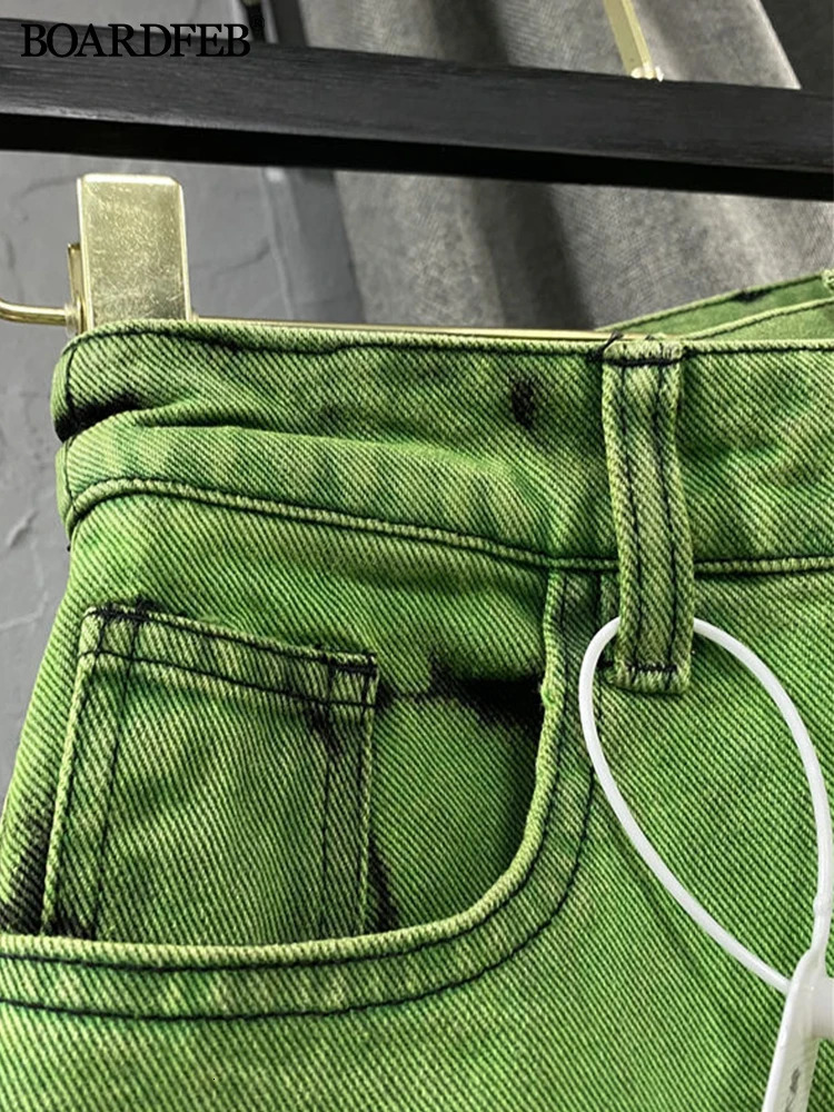 Women Denim Skirts Green Irregular Tie Dye Summer High Waist Mini Skirt Female Casual A Line Asymmetrical Short Jeans 231228