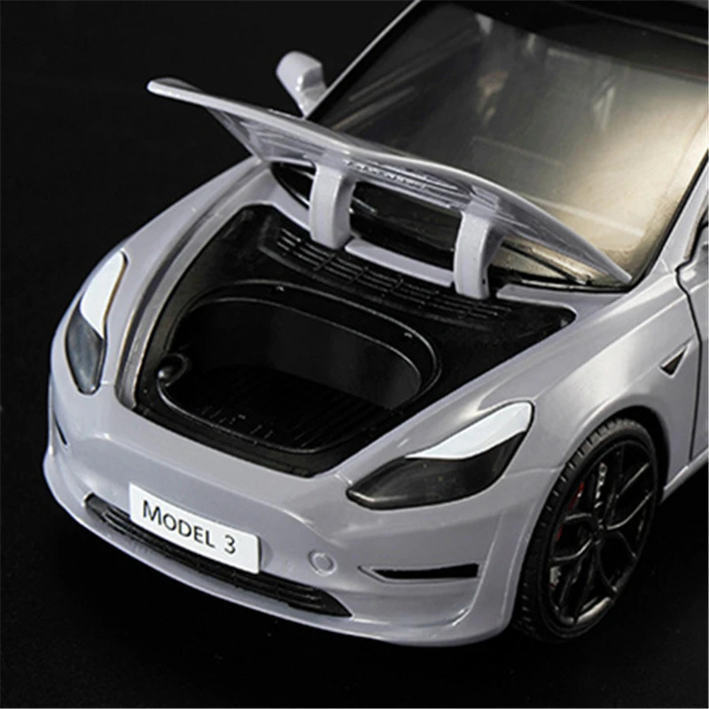 1 24 Tesla Model 3 Model Y Alloy Car Model Diecast Metal Toy Vehicles Car Model Simulation Sound and Light Collection Kids Gifts 240115