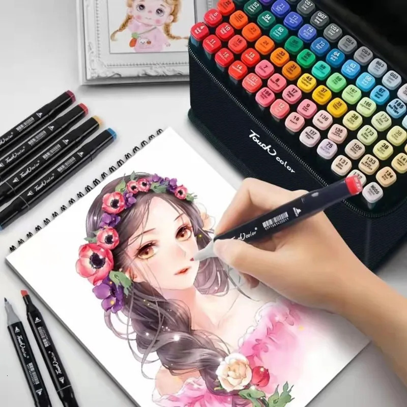 Double Headed Marker Set Colouring Markers Drawing Alcohol Marker Oily Sketching Draw Aesthetic School Supplies Stationery 231227