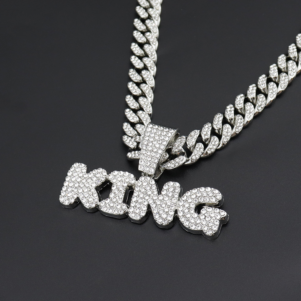 Pendant Necklaces Men Women Hip Hop KING Letter Iced Out Crystal Miami Cuban Link Stainless steel Fried Dough Twists Tennis Diamond Chain Choker Jewel