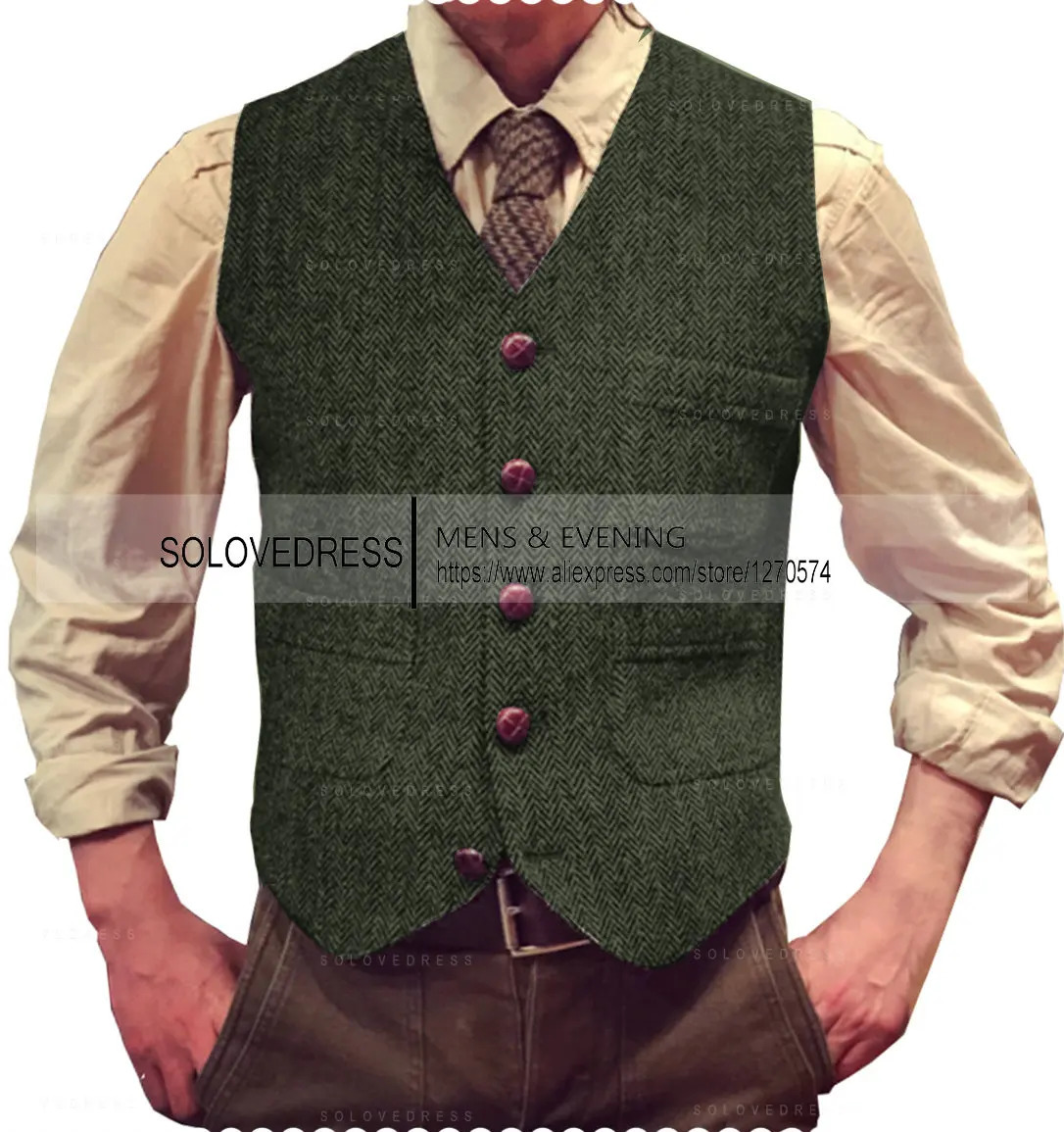 V Neck Men's Suits Vest Herringbone Tweed Formal Business Waistcoat For Men Wedding 231227
