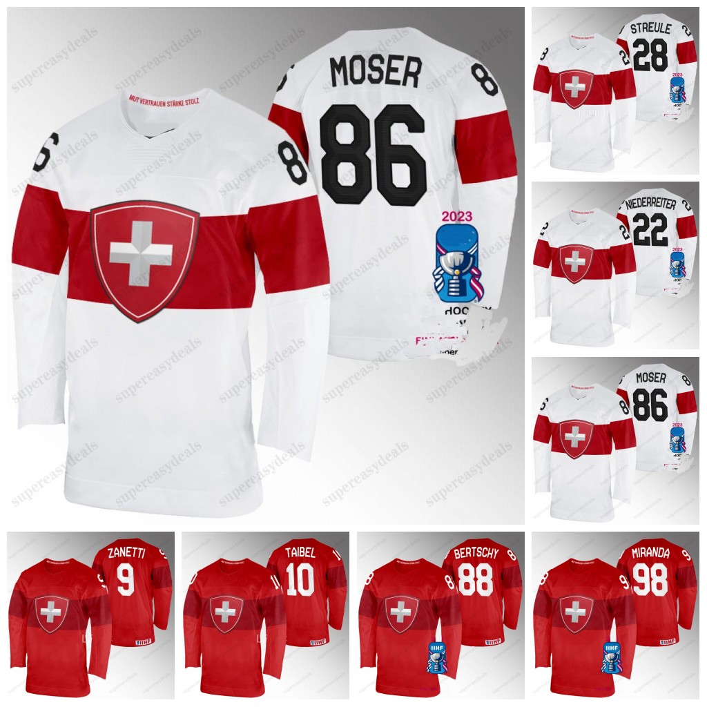 Switzerland Winter Hockey Jerseys Reto Berra Michael Fora Mirco Muller Yannick Weber Santeri Alatalo Sven Andrighetto Simon Moser