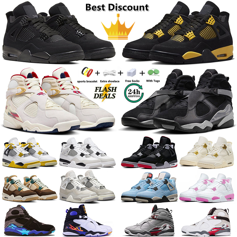 Jumpman 4 8 Basketball Shoes 4s 8s Black Cat Thunder Bred Reimagined Olive Frozen Moments Sail Military Black Mi Casa Mens Womens Trainer Sports Sneakers Size 36-47