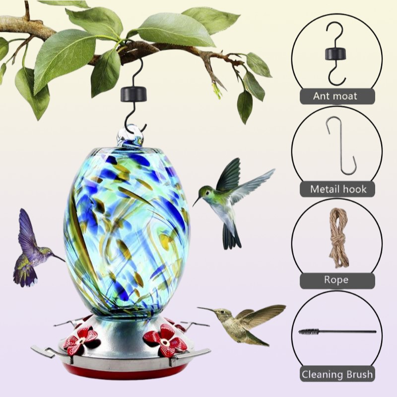 Other Bird Supplies Colorful Hummingbird Food Feeder Hand Blown Glass Drinker Water Feeding Bowl For Yard Outdoor Parrot Accessori9766099