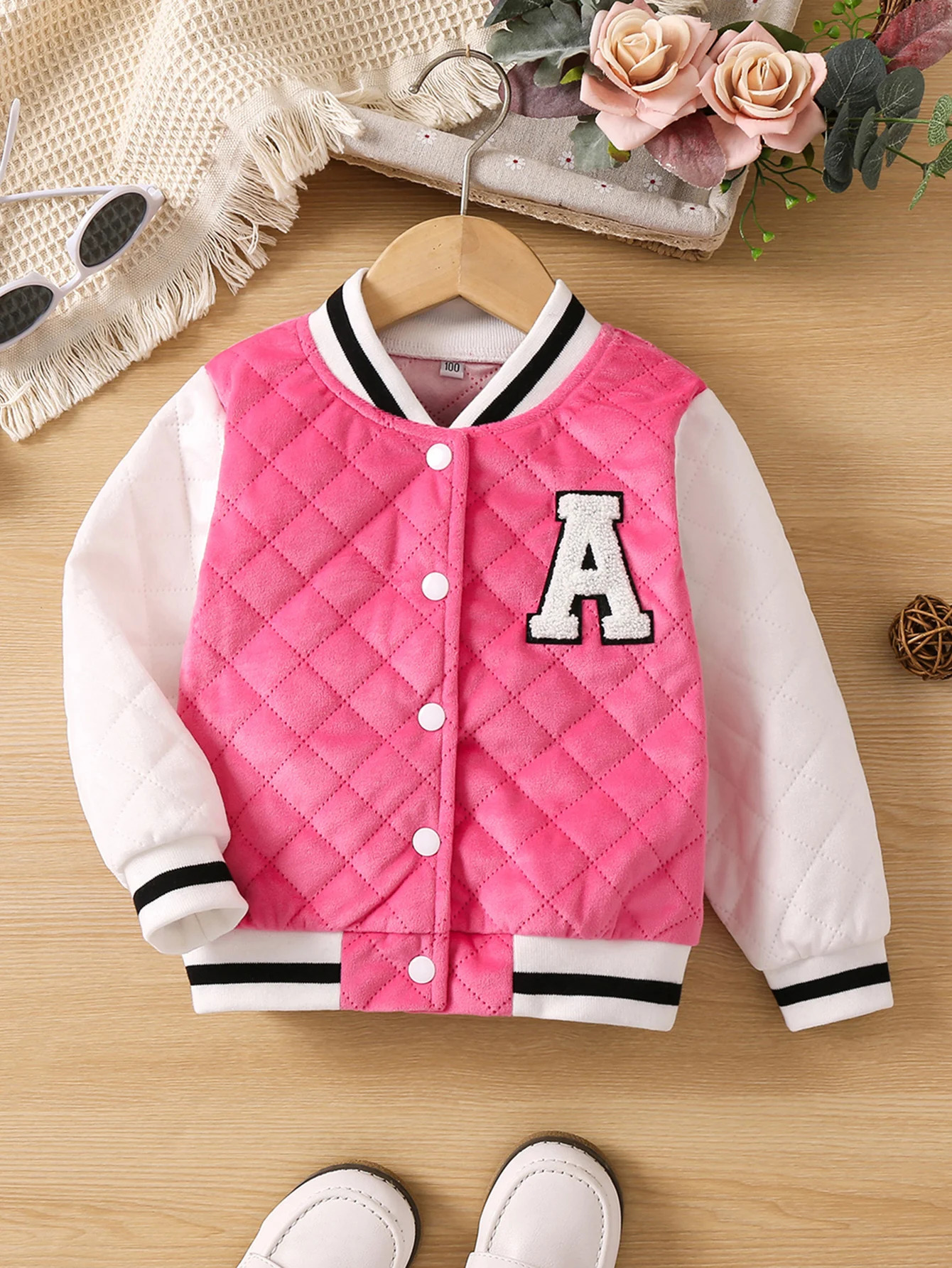 Girls fashion color contrast letter embroidered chapter baseball jacket 231228