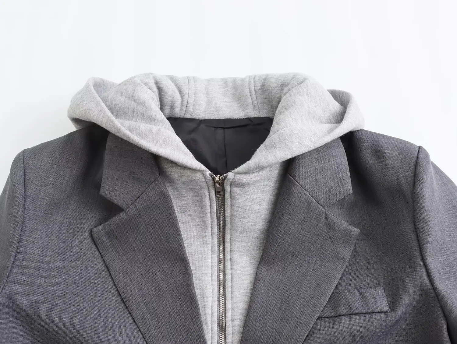 SLTNX TRAF Hooded Patchwork Women Blazer Coat Female 2023 Chic Single breasted with Pockets Outerwears Ladies Long Sleeve 231228