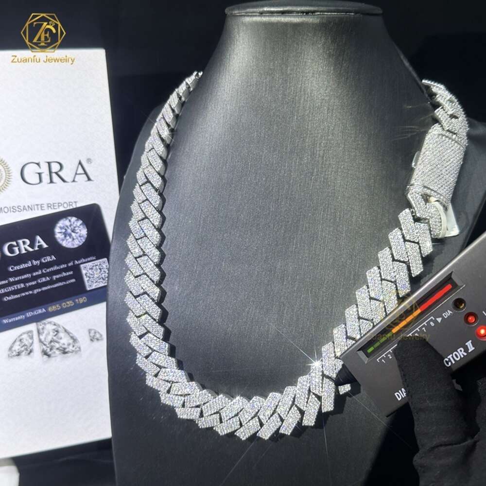 necklace moissanite chain 18mm Wide Cuban Chain Necklace Jewelry Hip Hop Jewelry Full Diamond CubanBracelet for Men