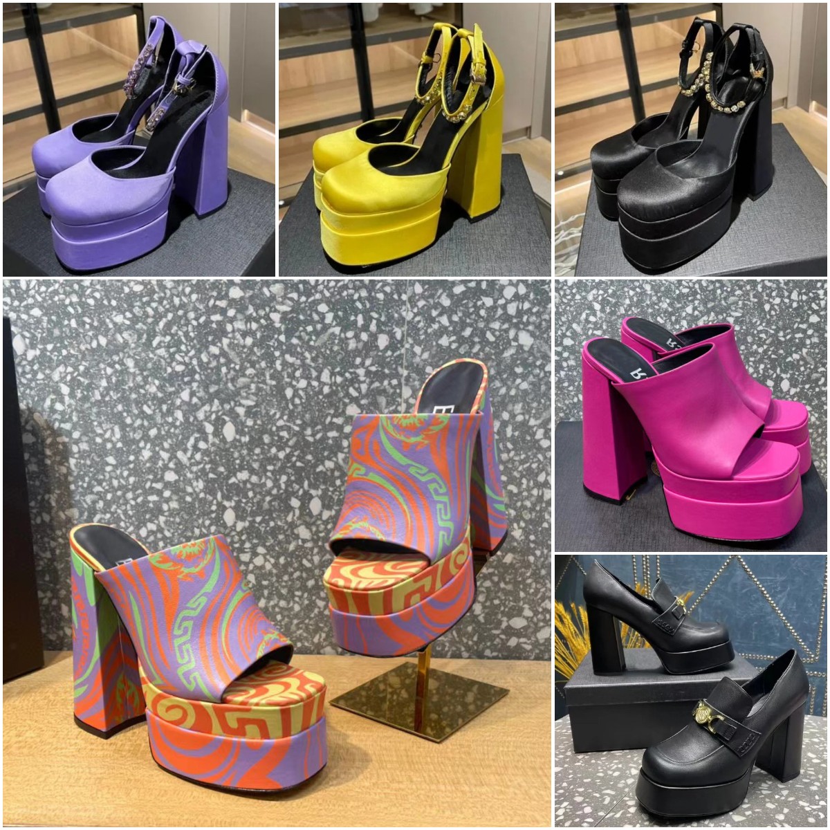 Fashion Aevitas Single Platform Thick high heels Pumps sandals luxury Patent Leather Satin designer women high heel sandals Mules shoes banquet wedding Size 35-41