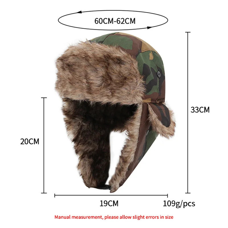 Camo Military Style Unisex Russian Faux-Fur Bomber Lumberjack Trapper Hats for Men Women 231228