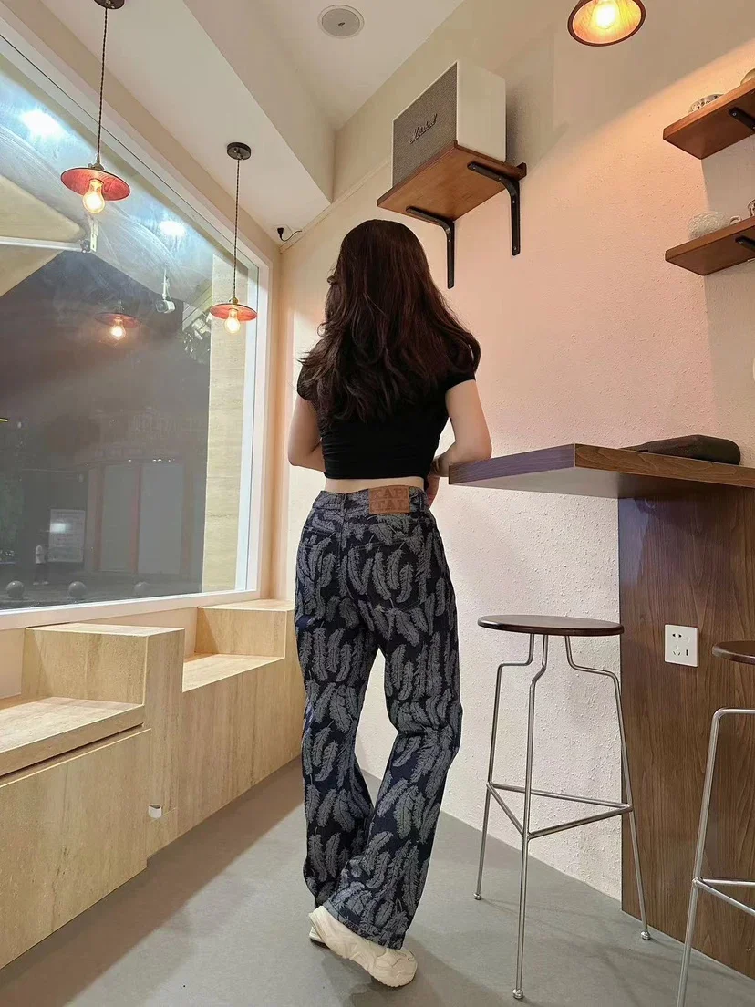 Casual Unisex Wide Leg Denim Flared Pants - Ripped, Geometric, Cargo Style