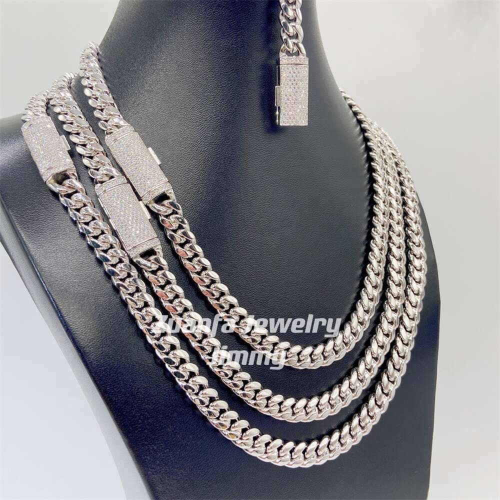 8mm 10mm 12mm 14mm Width Stainless Steel Hip Hop Style Iced Out Jewelry Vvs Moissanite Clasp Cuban Link Chain