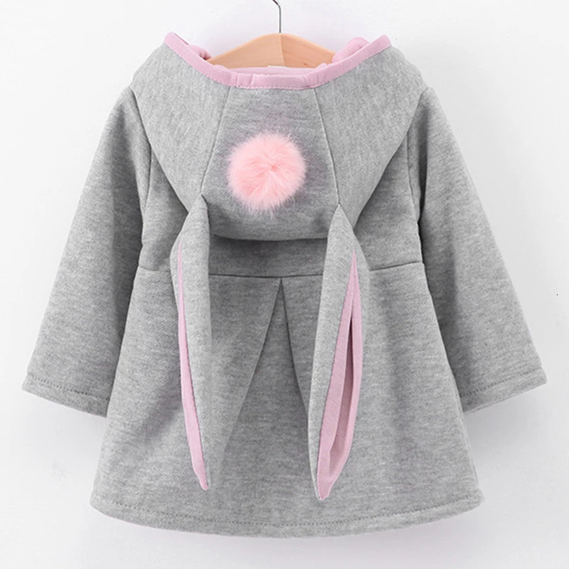 Spring Autumn Baby Kid Girls Jackets Rabbit Ear Cotton Winter Outerwear Children Hooded Coats 1 2 3 4 5 Year old Toddler Clothes 231228