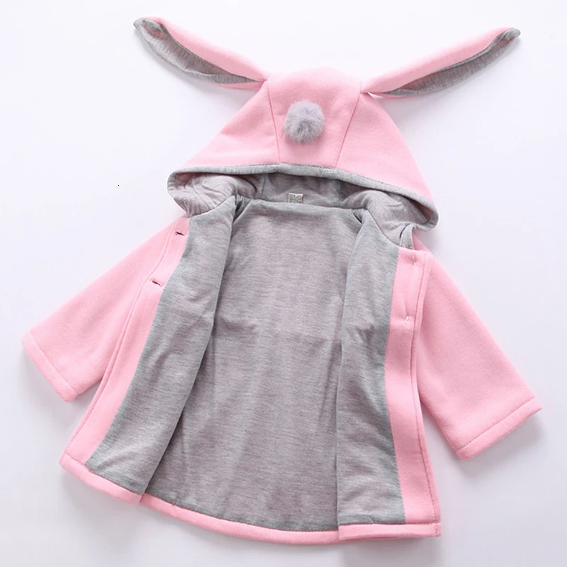 Spring Autumn Baby Kid Girls Jackets Rabbit Ear Cotton Winter Outerwear Children Hooded Coats 1 2 3 4 5 Year old Toddler Clothes 231228