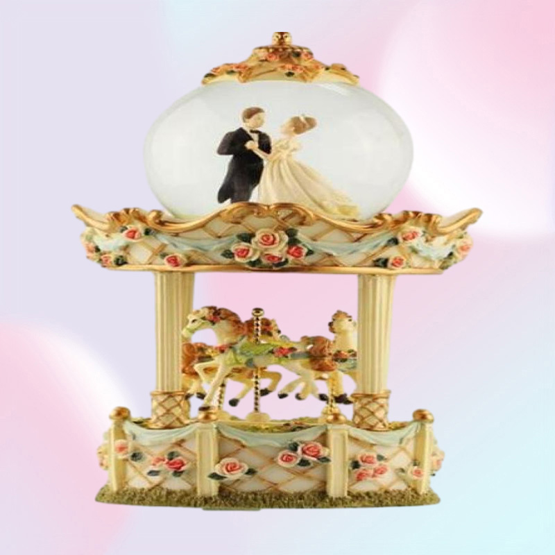 Wedding gifts groom bride crystal ball music box lantern double carousel eight tone box creative ornaments