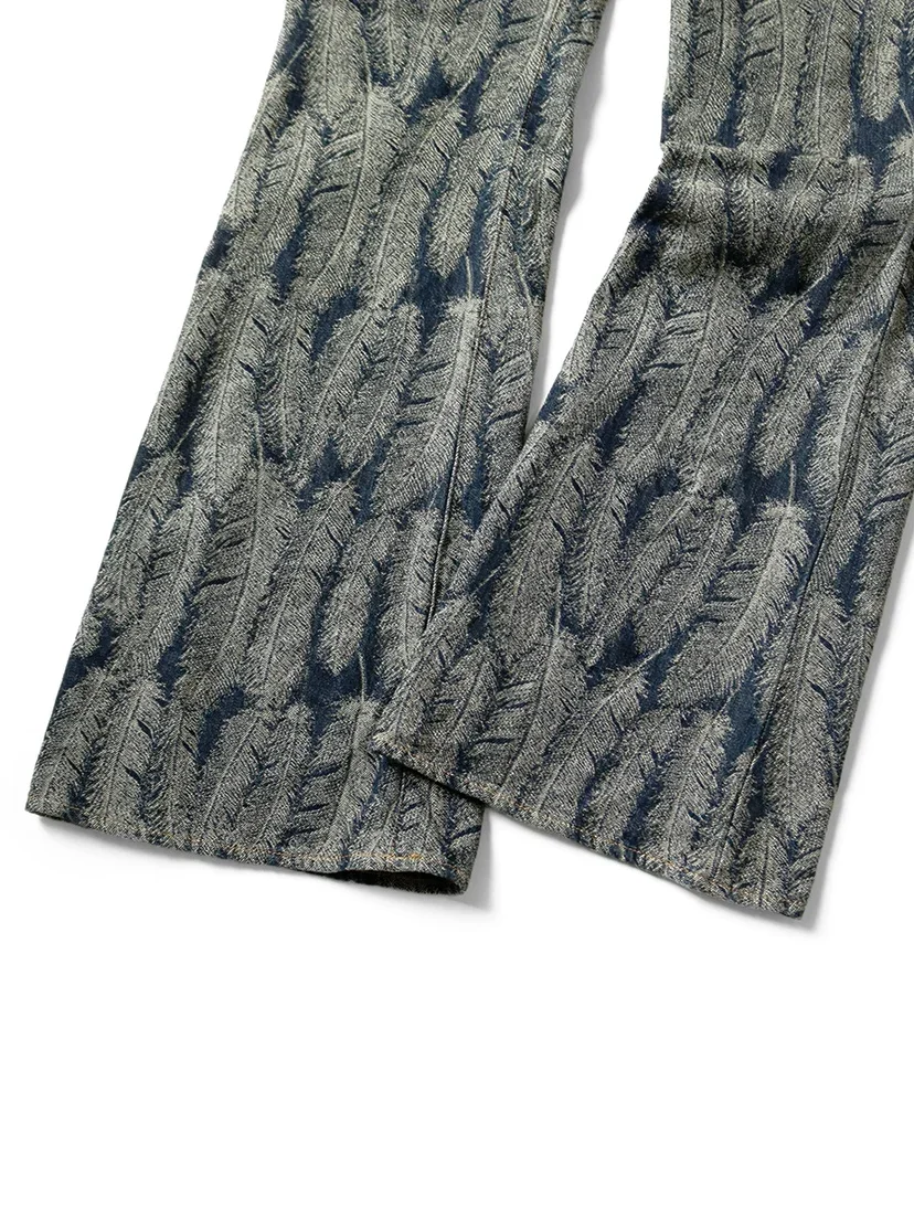 Casual Unisex Wide Leg Denim Flared Pants - Ripped, Geometric, Cargo Style