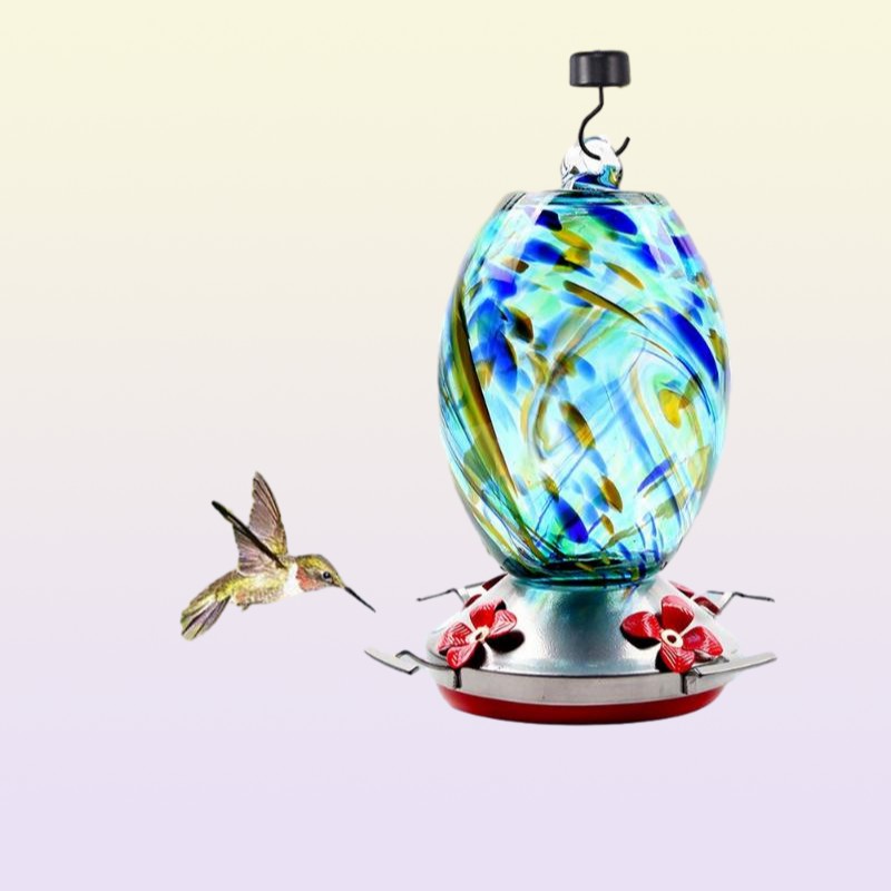 Other Bird Supplies Colorful Hummingbird Food Feeder Hand Blown Glass Drinker Water Feeding Bowl For Yard Outdoor Parrot Accessori9766099