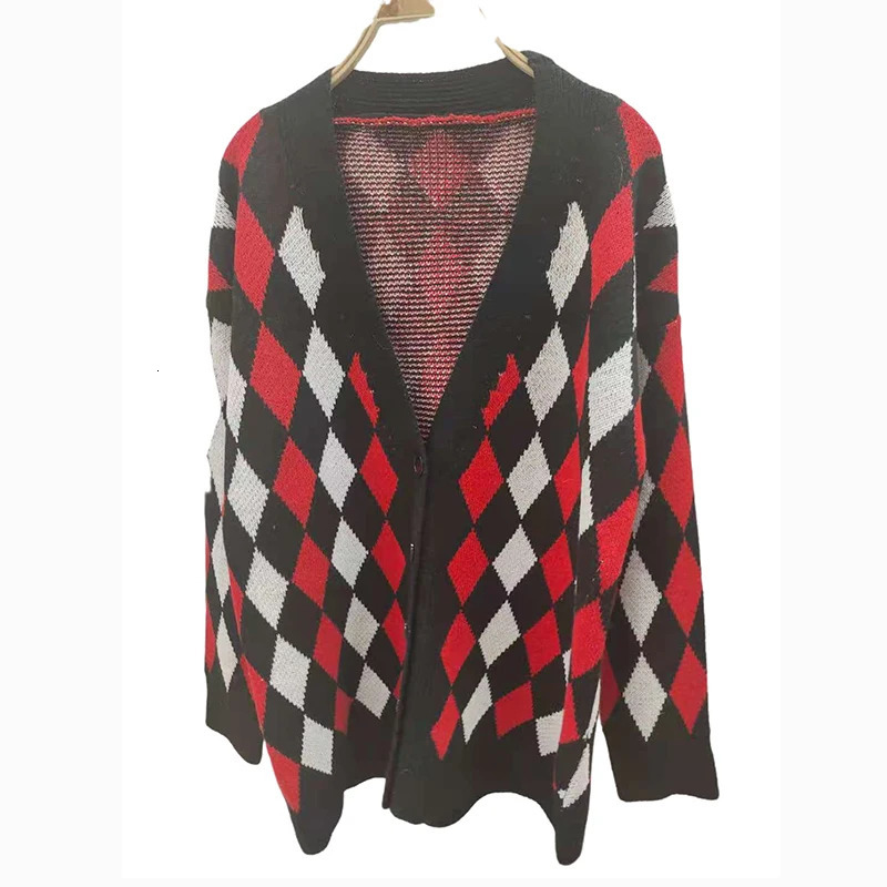 FORERIN Argyle Knitted Cardigan Fashion V Neck Long Sleeve Top Winter Autumn Loose Sweater for Women Drop 231228