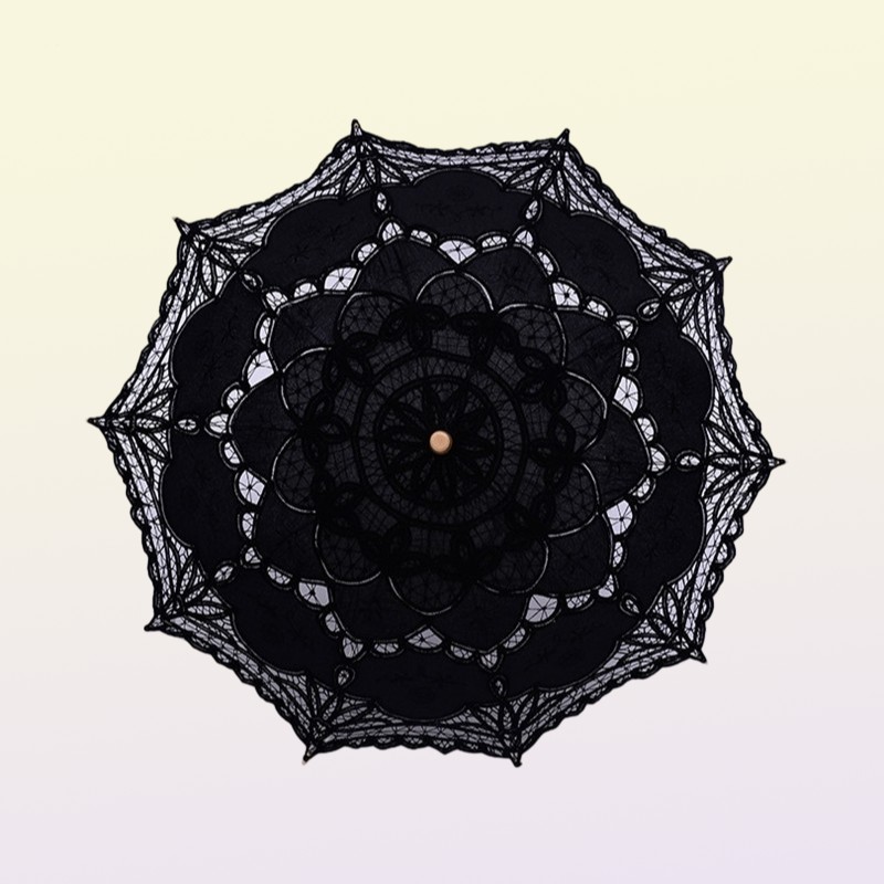 HS BRIDAL Umbrella Vintage Victorian White Lace Manual Opening Wedding Umbrella Black Bride Parasol For Wedding Shower Umbrella 28302204