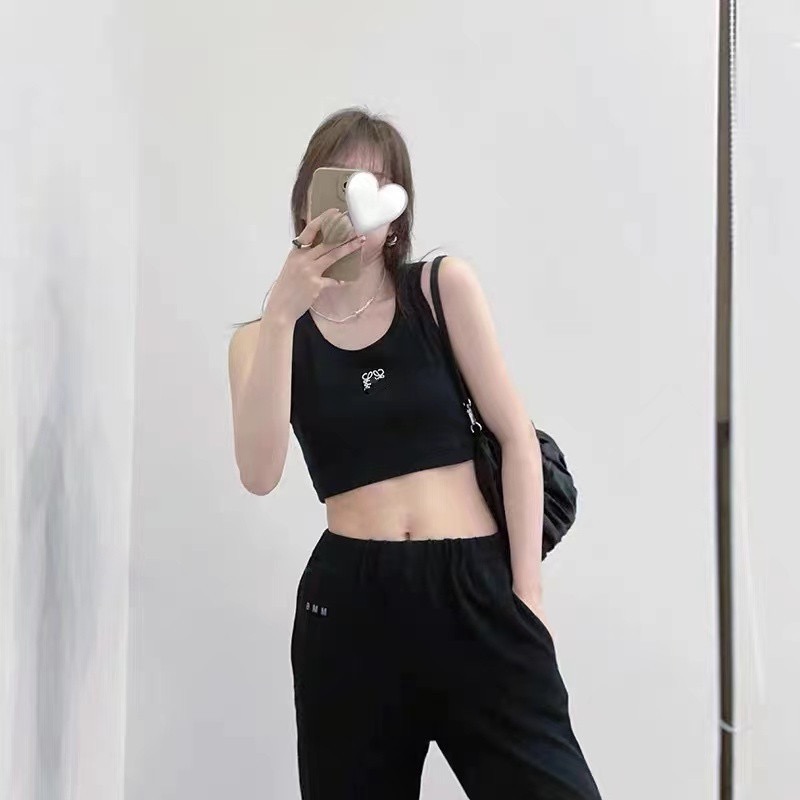 Embroidery Logo Tank Top Summer Short Slim Navel exposed outfit Elastic Sports Knitted Tanks