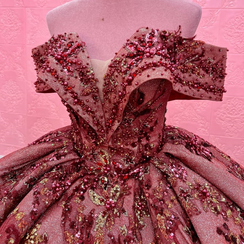 Red Sexy Off the Shoulder vestido de 15 anos Quinceanera 2025 ral Sequin Applique Beads Girls Pageant Dress Backless Sweet 16 Prom Gowns
