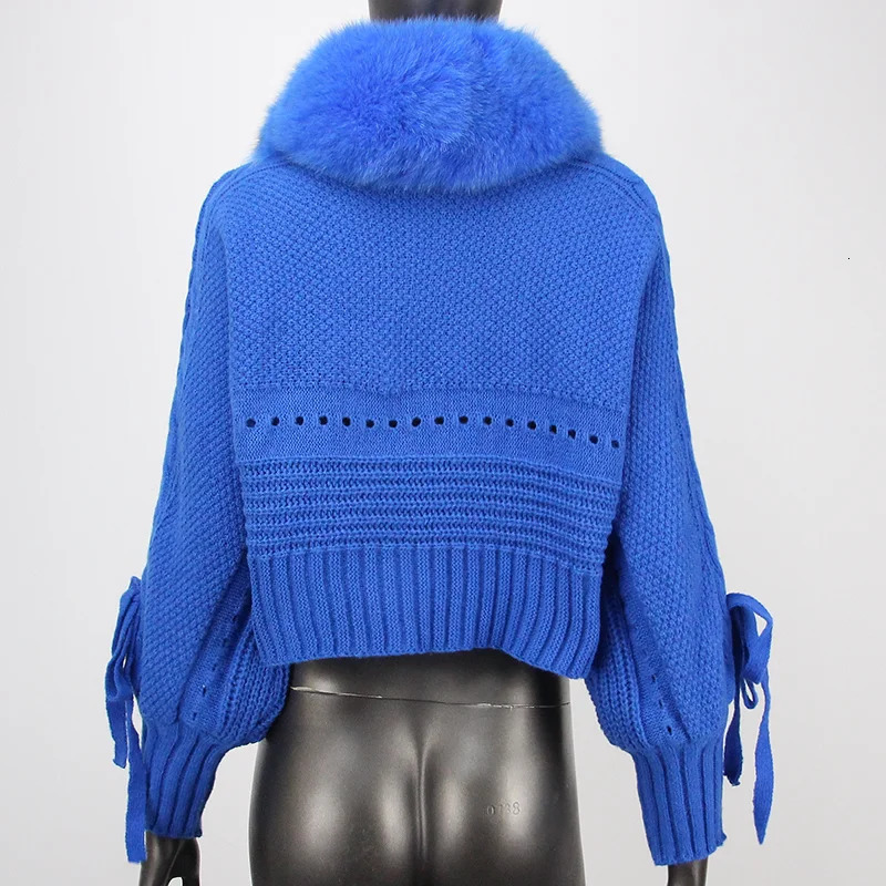2023 Winter Women Casual Real Fur Collar Coat Short Thick Warm Loose Knitted Jacket Natural Placket Outerwear Streetwear 231228