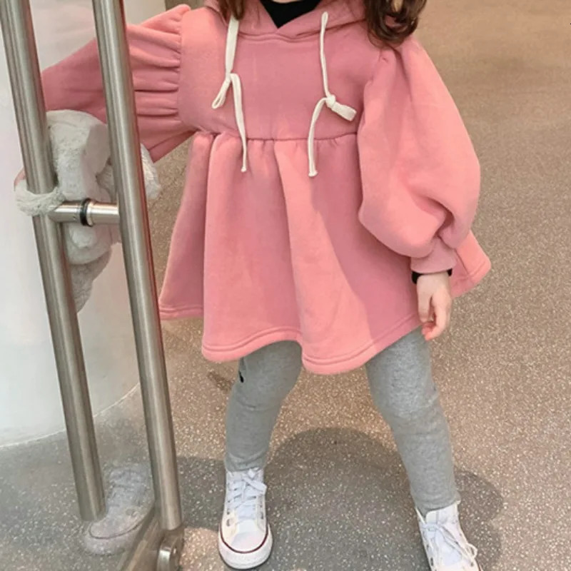 Girls Sweatshirt Hooded Korean Version Fleece Thickened Plush Top Baby Autumn Winter Style Kids Tops Clothes 240103