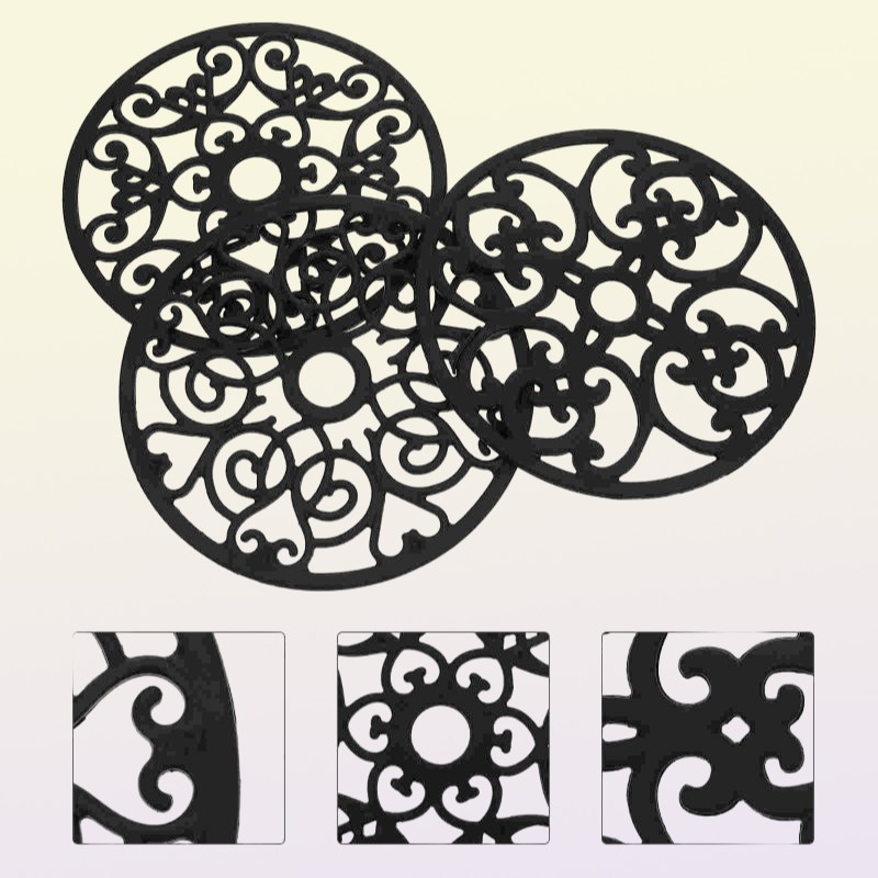 Mats Pads 3pcs Silicone Placemats Heat Insulated Pot Household Black6430054