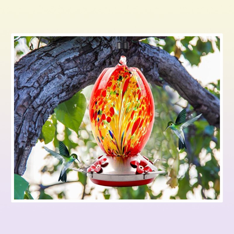 Other Bird Supplies Colorful Hummingbird Food Feeder Hand Blown Glass Drinker Water Feeding Bowl For Yard Outdoor Parrot Accessori9766099