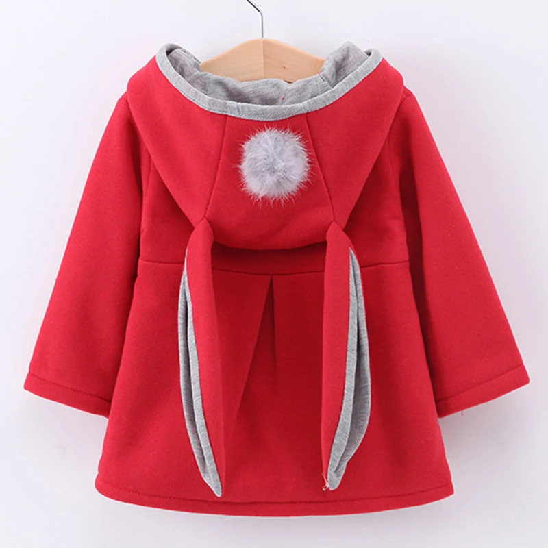 Spring Autumn Baby Kid Girls Jackets Rabbit Ear Cotton Winter Outerwear Children Hooded Coats 1 2 3 4 5 Year old Toddler Clothes 231228