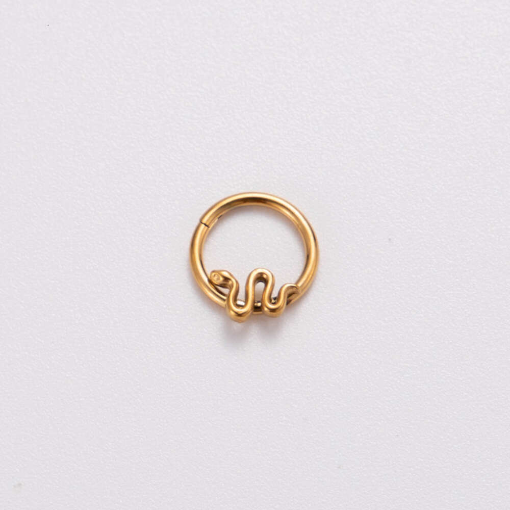 Surgical Titanium Stainless Steel Snake Nose Ring Prong Shiny Cubic Zircon18k Gold Cartilage Ring Hip Hop Popular Piercing Body Jewelry Accessories Bi