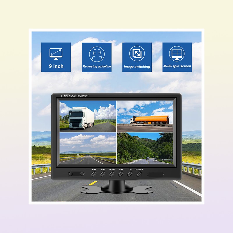 9 Inch TFT LCD Split Screen Quad Monitor Security Surveillance Car rest Rear View Monitor Parking Rear View Camera System2485761 C251017