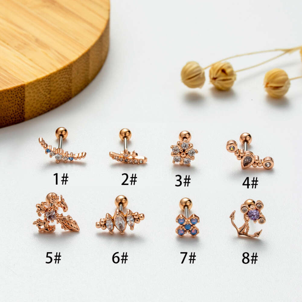 Surgical Stainless Steel Earring Barbell Cubic Zirconia Helix Ball Studs Ear Ring Earrings 0.8 Double Screw Earrings Flower Heart Cartilage Piercing B