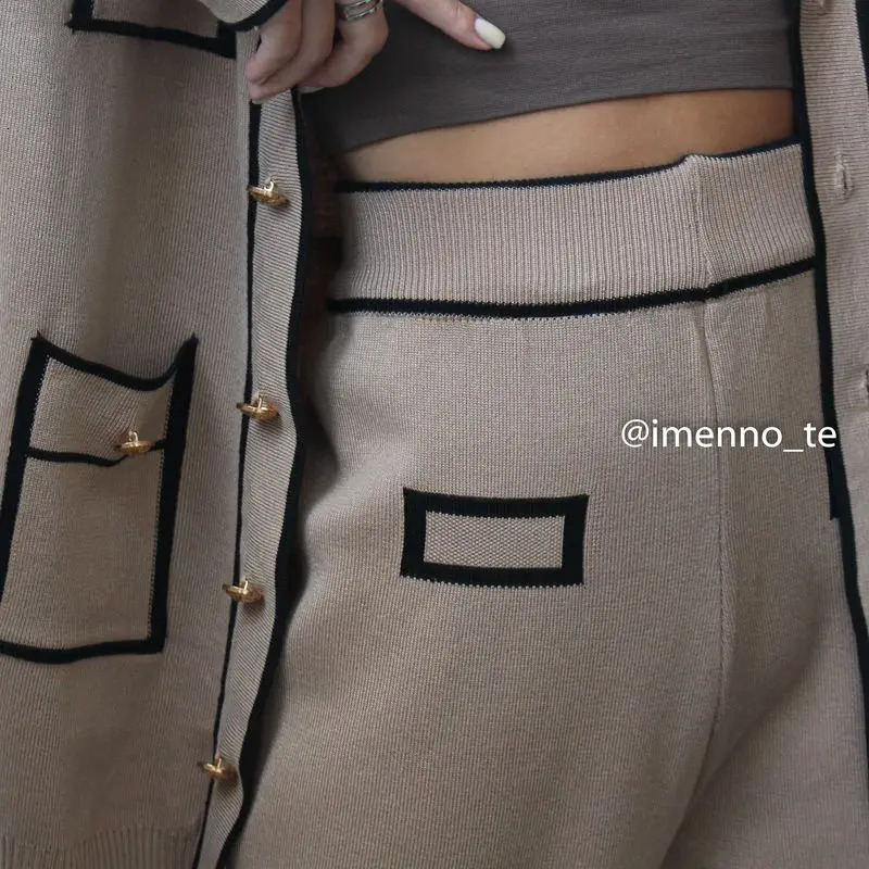 GIGOGOU Preppy Style Knit Women CardiganTracksuits Single Bread Cardigan Outfits Long Trousers Wide Leg Pants Suit Two Piece Set 231228