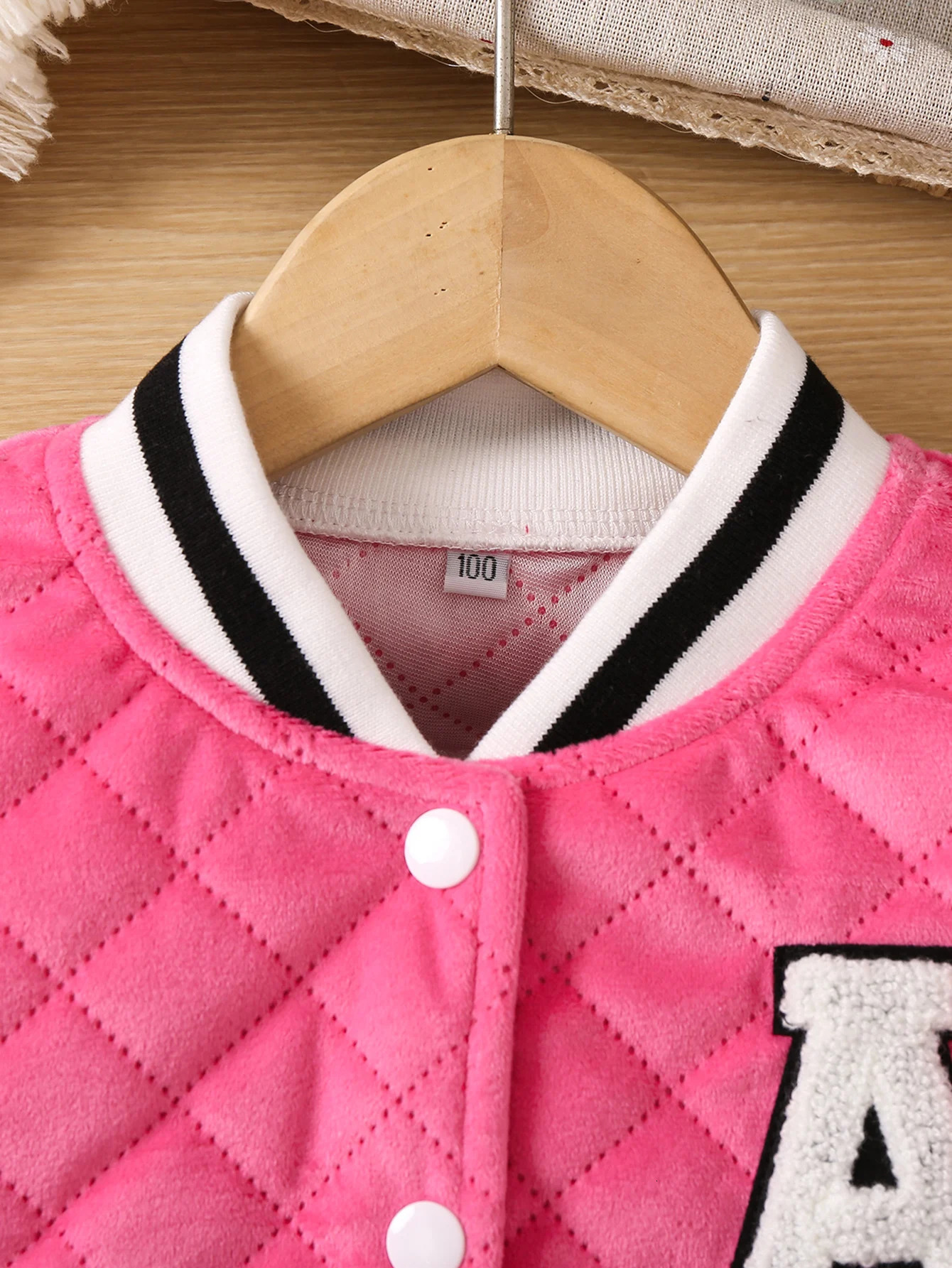 Girls fashion color contrast letter embroidered chapter baseball jacket 231228