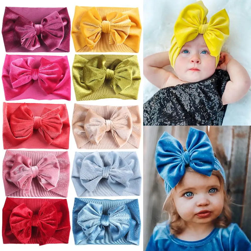 20Pcs/Lot Solid Velvet Baby Headband Autumn Winter Turban Headwraps Hair Bands for Baby Girls Handmade Hair Accessories 231228