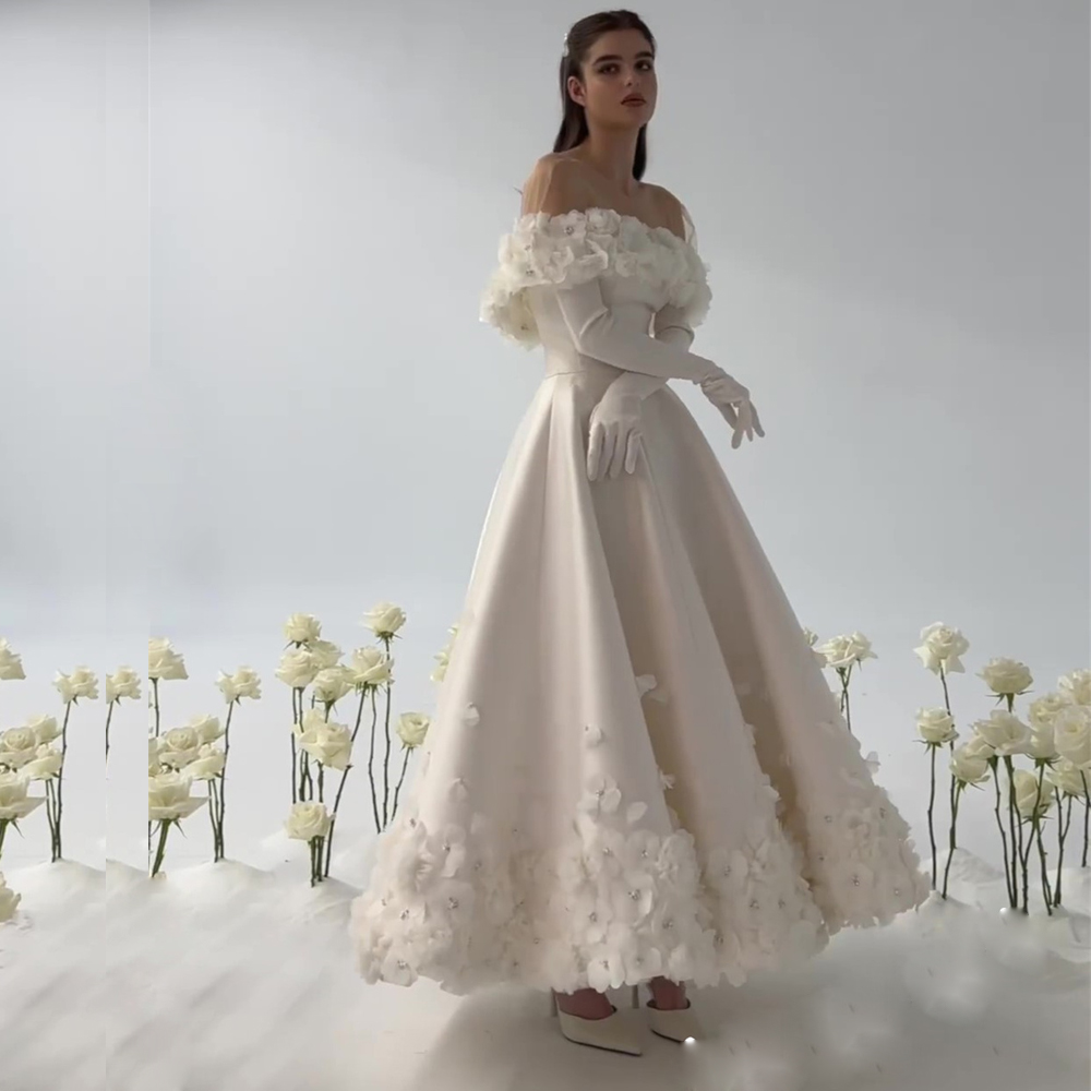 Stunning Flower Prom Dresses with Cape Sweetheart Ruffles Ankle Length Formal Evening Party Gown Satin Short A Line vestidos de novia