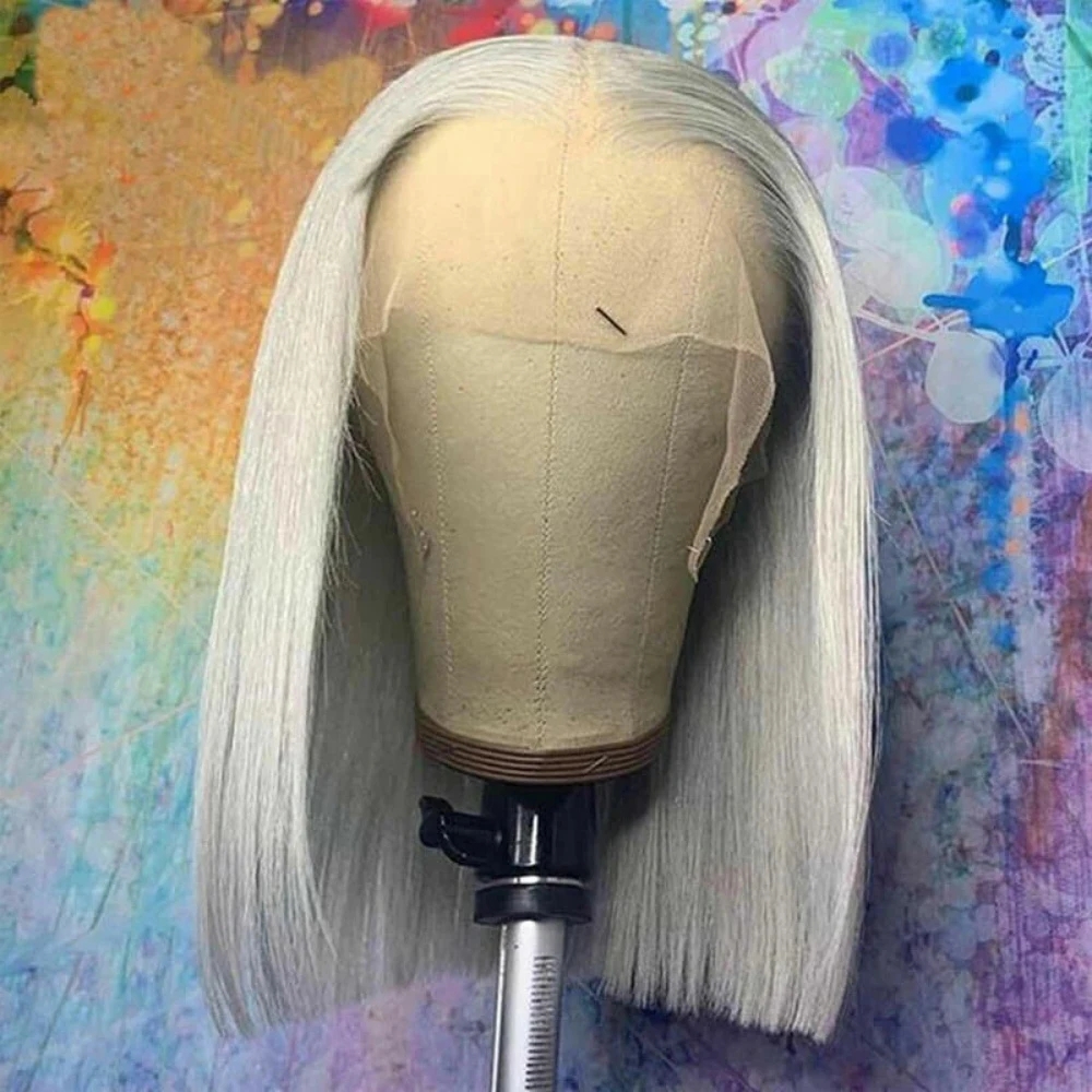 Grey Pixie Cut Short Bob Wig Lace Front Human Hair Wigs For Women Transparent 613 Lace Frontal Wig 13x4 hd 150%