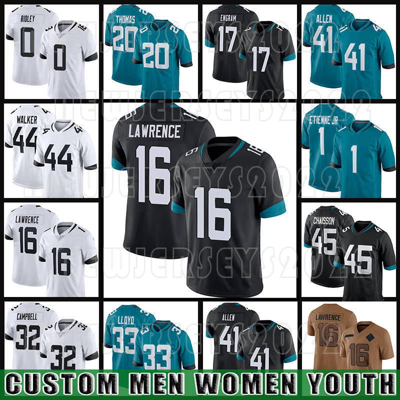 16 Trevor Lawrence Jerseys 44 Travon Walker Football Travis Etienne Jr. Ridley Jacksonvilles Jaguarss K'Lavon Chaisson Josh Allen Evan Engram Devin Lloyd Zay Jones