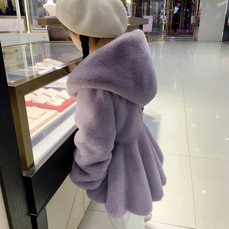 Fashion Baby Winter Warm Fur Coats For Girls Long Sleeve Hooded Jacket Christmas Party Kids Outwear Clothing TZ52 231228