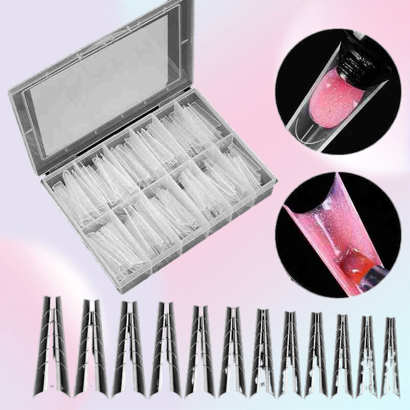 MSHARE Dual Forms Russian Almond Nail Tips Balerina Half Cover Quick Building Mold for Acrylic Gel Extension 120pcs in Box