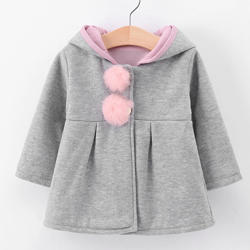 Spring Autumn Baby Kid Girls Jackets Rabbit Ear Cotton Winter Outerwear Children Hooded Coats 1 2 3 4 5 Year old Toddler Clothes 231228