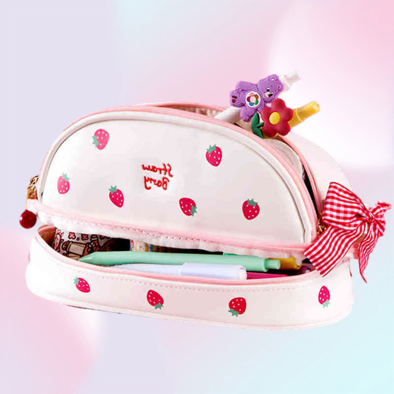 Learning Toys Pencil Case Large Kawaii School Pencil Cases Strawberry Stationery Pen Case For Girls Trousse School Supplies Cute P