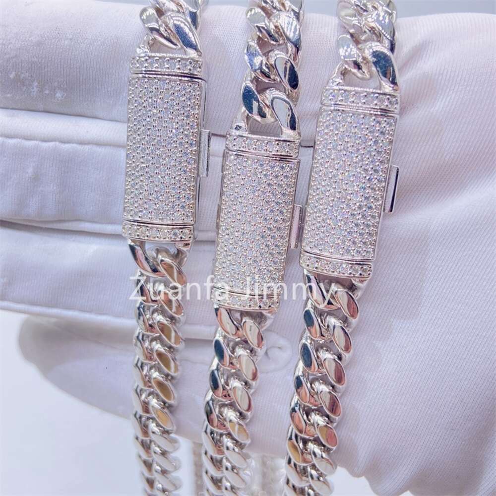 8mm 10mm 12mm 14mm Width Stainless Steel Hip Hop Style Iced Out Jewelry Vvs Moissanite Clasp Cuban Link Chain
