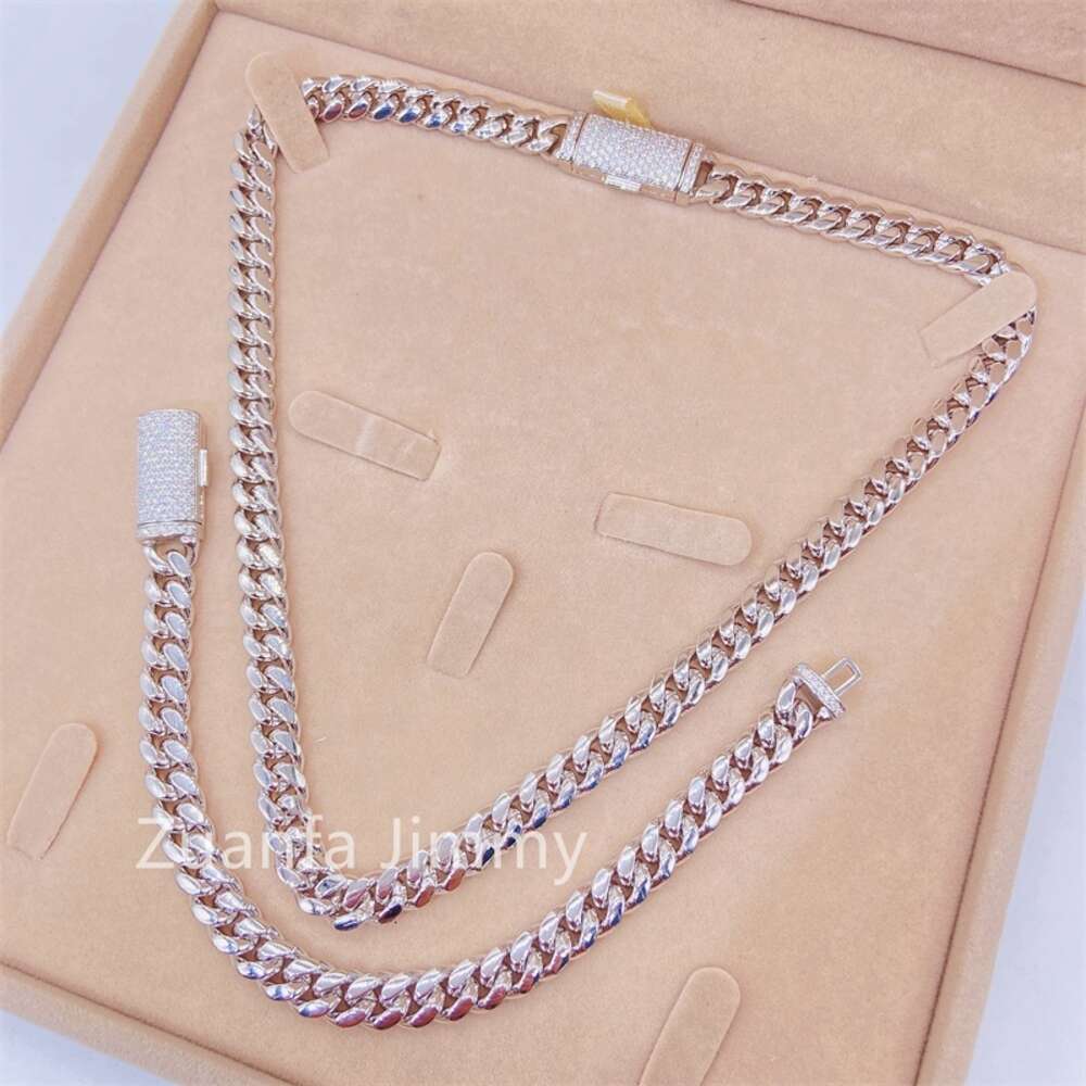 8mm 10mm 12mm 14mm Width Stainless Steel Hip Hop Style Iced Out Jewelry Vvs Moissanite Clasp Cuban Link Chain