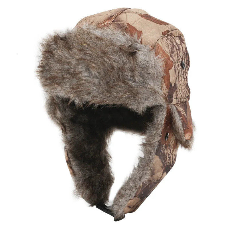 Camo Military Style Unisex Russian Faux-Fur Bomber Lumberjack Trapper Hats for Men Women 231228