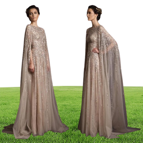 Krikor Jabotian Dresses Evening Wear With Wrap Champagne Beads Sequined A Line Prom Gowns Custom Made Formal Party Dress