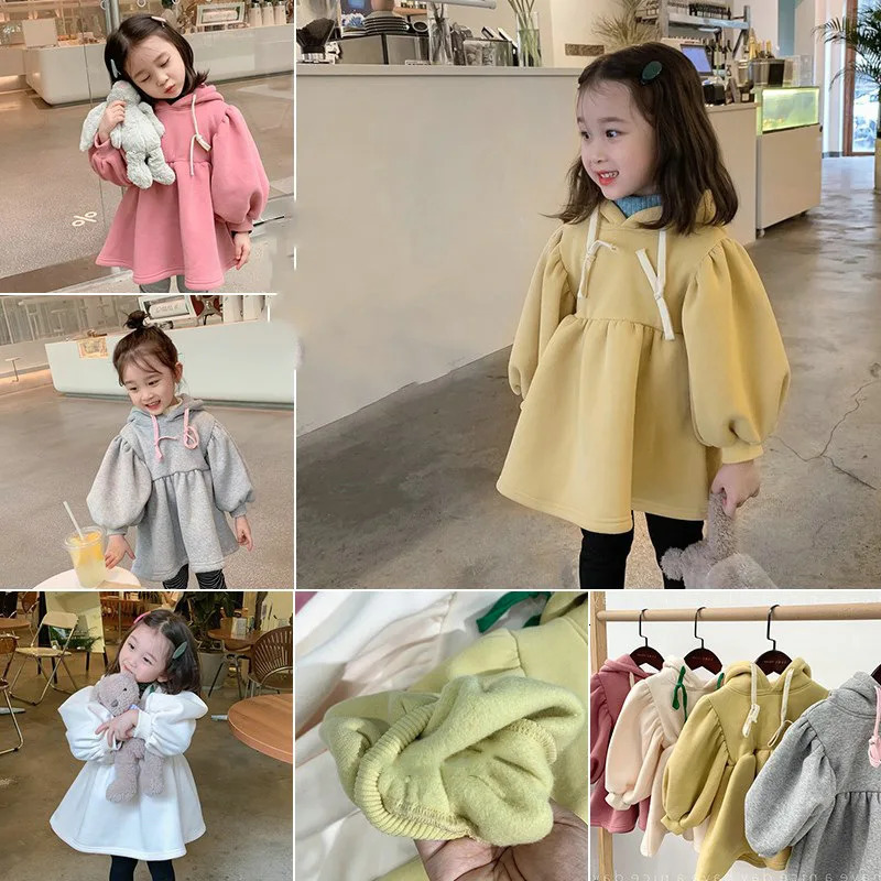Girls Sweatshirt Hooded Korean Version Fleece Thickened Plush Top Baby Autumn Winter Style Kids Tops Clothes 240103