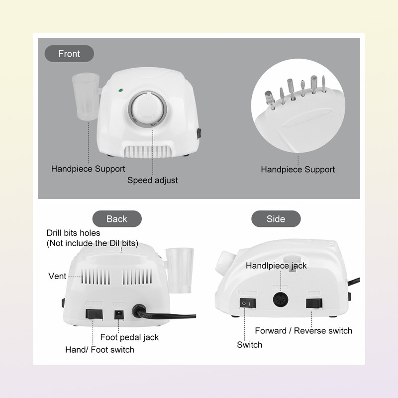 65W Manicure Machine 35000RPM Handpiece Polish Electric Nail Drill for Set File 220308