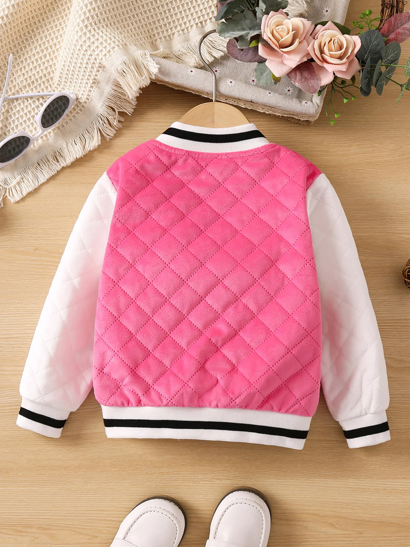 Girls fashion color contrast letter embroidered chapter baseball jacket 231228
