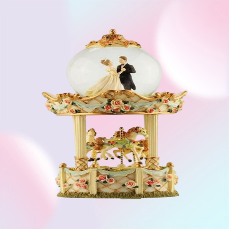 Wedding gifts groom bride crystal ball music box lantern double carousel eight tone box creative ornaments4006233